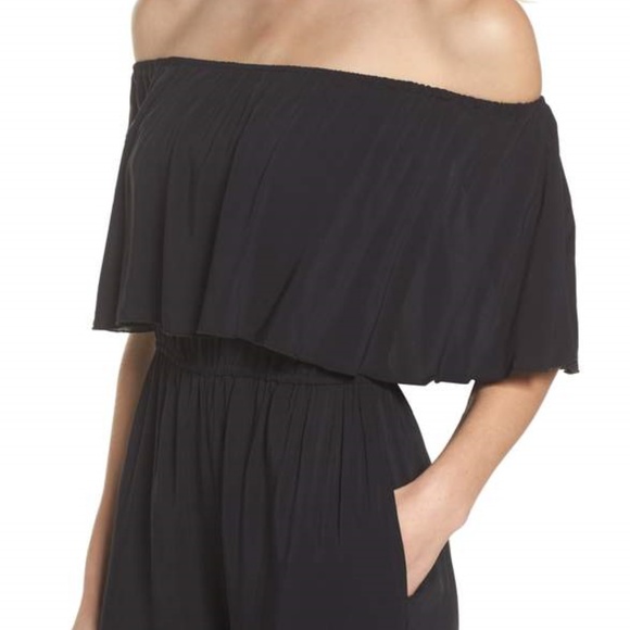 off the shoulder capri jumpsuit